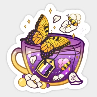 Pride Flag Teacups - Butterfly Non-Binary Sticker